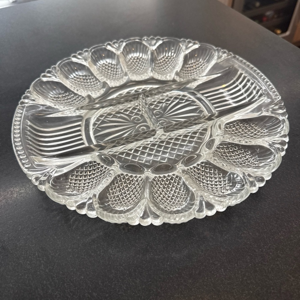Vintage Ornate Glass Serving Relish Dish
